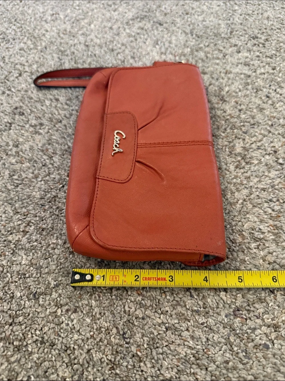 Coach Ashley leather clutch wristlet tangerine